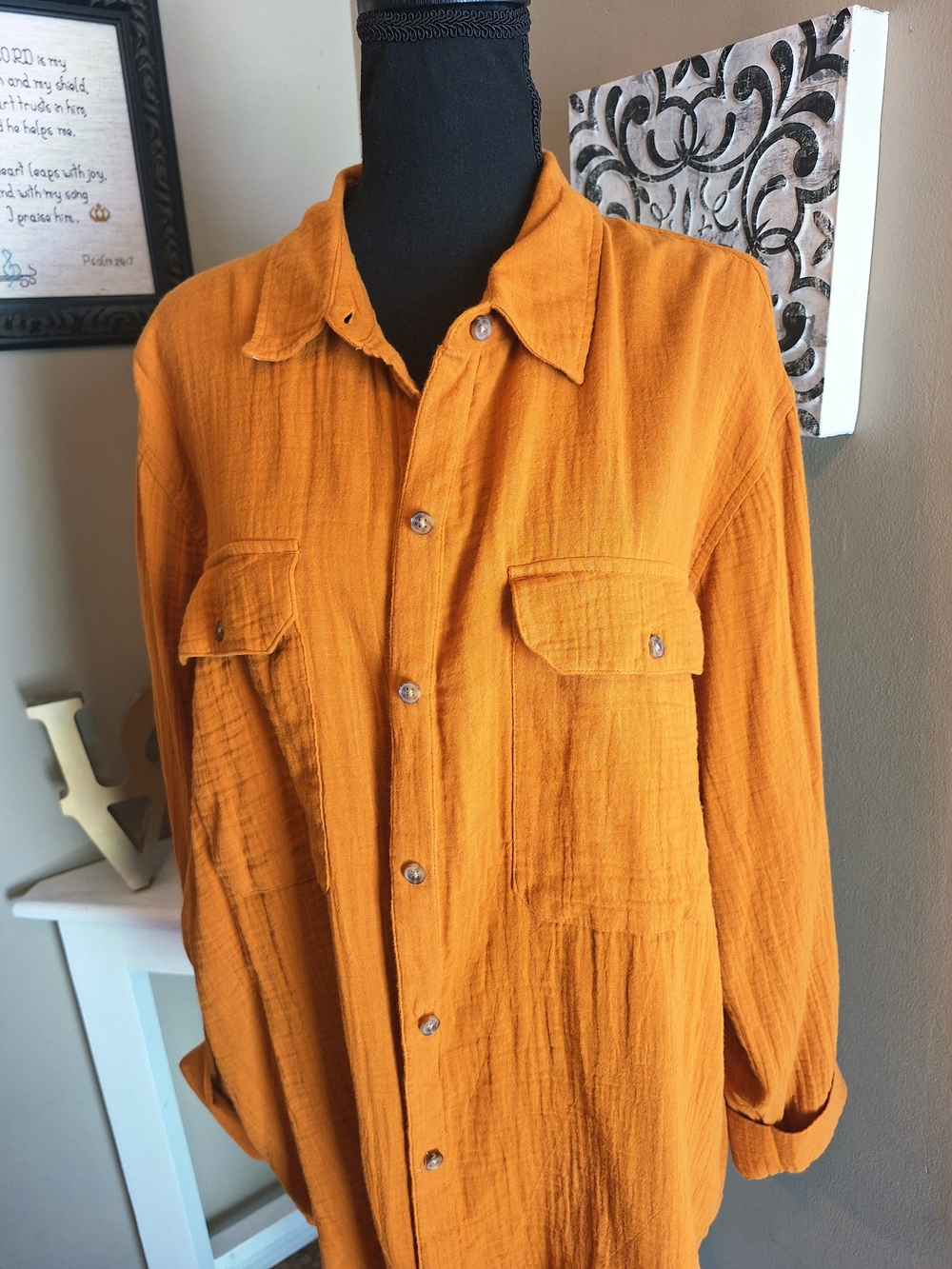 NWT a.n.a Gauzy Women's Button-Front Shirt in Pumpkin Gold XXL
